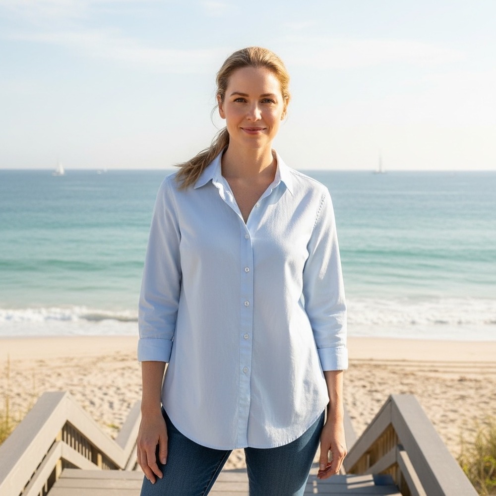 J Jill‎ 1X Light Blue Cotton Button Down Shirt FLAW Womens Classic Fit